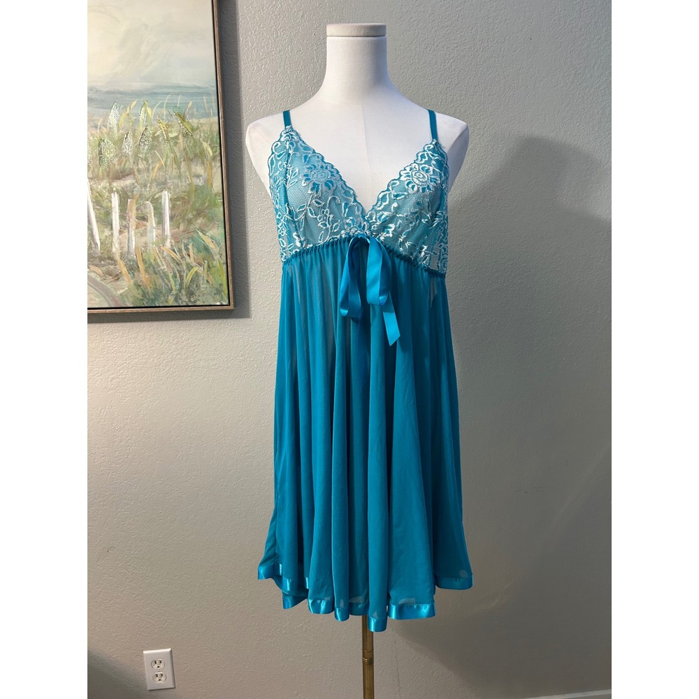 Avidlove Turquoise Lace Babydoll Chemise 4X Sheer Lingerie Plus Size